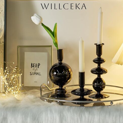 Green Tall Candle Holders, Glass Candle Holders Cute Whimsical for Table Centerpiece, Retro Taper Candle Holder Set (3 pcs, Green) in Saudi Arabia