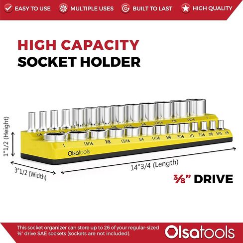 Olsa Tools Magnetic Socket Organizer | 6 Piece Socket Holder Set | 1/2-inch, 3/8-inch, & 1/4-inch Drive | Metric Black, SAE Green | Holds 143 Sockets | Professional Quality Tool Organizers in Saudi Arabia