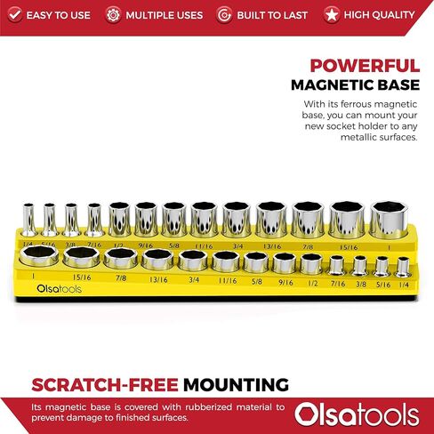 Olsa Tools Magnetic Socket Organizer | 6 Piece Socket Holder Set | 1/2-inch, 3/8-inch, & 1/4-inch Drive | Metric Black, SAE Green | Holds 143 Sockets | Professional Quality Tool Organizers in Saudi Arabia