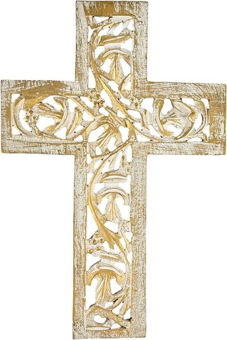 S.B.ARTS Wall Cross Handmade Wooden Design French Plaque Hanging Wall Crucifix with Floral Carving Hanging Cross for Wall Decor, Church Hanging Ornament, Living Room Home Decor (Black) in Kuwait
