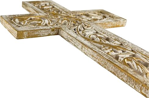 S.B.ARTS Wall Cross Handmade Wooden Design French Plaque Hanging Wall Crucifix with Floral Carving Hanging Cross for Wall Decor, Church Hanging Ornament, Living Room Home Decor (Black) in Kuwait