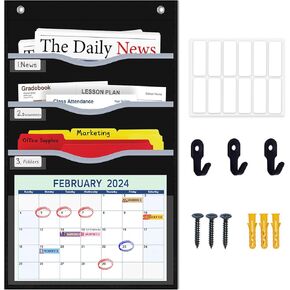 11 Pockets Hanging Wall File Organizer 45 ½" L x 15 ¾" W Letter/ Legal Size Storage Pocket Chart for File Folders, Mail Perfect for Classroom, Home, Office Use, with 12 Name tags & 3 Set of Hooks