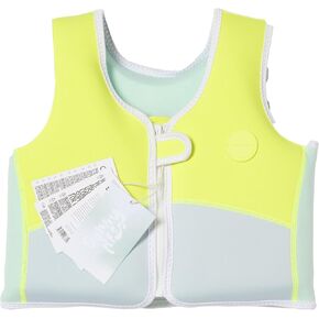 SUNNYLiFE Swim Vest - for Toddlers Aged 1-2 or 24-33lbs. Constructed with Neoprene Plus a Secure Front Zip and Adjustable Safety Strap to Develop Water Confidence | Salty The Shark Aqua Neon Yellow