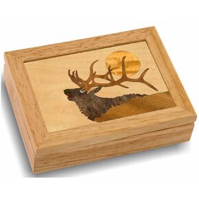 MarqArt Wood Elk Jewelry Box - Hinged Lid Organizer for Rings, Bracelets, Watches - Store Your Precious Valuables In This Spacious Velvet-Lined Holder - (#2109AH 6x8x2)