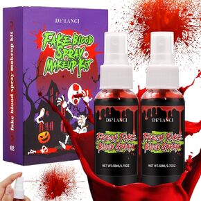 مجموعة مكياج DE'LANCI Halloween SFX، عجلة مكياج كدمة 6 ألوان + دم مزيف صالح للأكل (50 مل) + جل دم متخثر (30 جرام) + 7 إسفنجات مكياج منقط للمبتدئين لطلاء الجسم والجسم زومبي مصاص دماء جرح مزيف