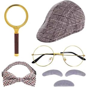 HOVEOX 6 Pieces Detective Costume Detective Outfit Detective Costume Accessories Detective Hat Detective Prop Halloween