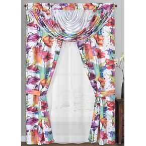 GOHD Unity 77, 6-Piece Window Curtain Set, 50-Inch W x 90-Inch L Panels with Attached Valance, Backing and 2 Tiebacks, Bedroom Curtains and Living Room Curtains, Black