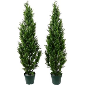 Pre-Potted 4' Artificial Cedar Topiary Outdoor Indoor Tree (Pack of 2)