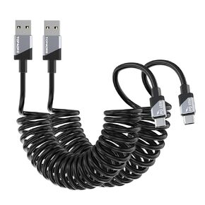 USB C to USB C Cable 5.9ft 2-Pack Coiled USB C Charger Cable, 60W Type C Car Charger Fast Charging, Compatible with Samsung Galaxy S24/S23/S22/S21, for iPhone 15/15 Plus/ 15 Pro/ 15 Pro Max