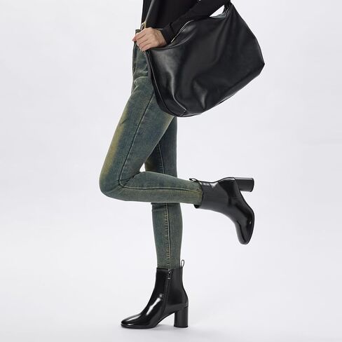 أحذية الكاحل النسائية من ويت كيس مع عرض واسع ومقدمة مستديرة وكعب مكتنز وأحذية طويلة للكاحل بسحاب وكعب عالٍ وأحذية قصيرة عصرية لحفلات العمل اليومية in Kuwait