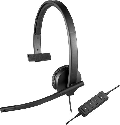 سماعة رأس USB من لوجيتك H570e مع ميكروفون للكمبيوتر الشخصي وأجهزة Mac، سماعة رأس سلكية USB-A مع صوت أحادي وميكروفونات لإلغاء الضوضاء وعناصر تحكم مضمنة، معتمدة لفرق Microsoft، أسود in Saudi Arabia