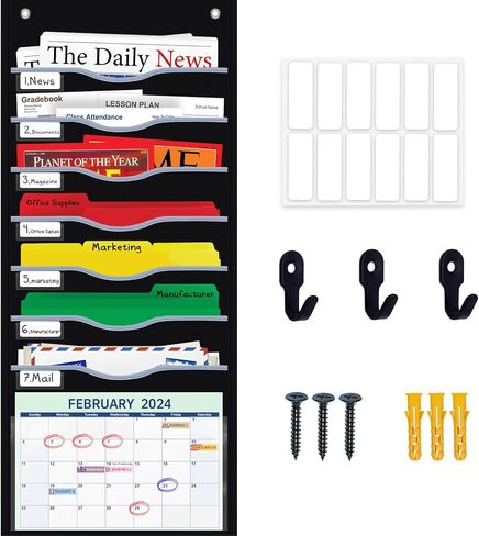11 Pockets Hanging Wall File Organizer 45 ½" L x 15 ¾" W Letter/ Legal Size Storage Pocket Chart for File Folders, Mail Perfect for Classroom, Home, Office Use, with 12 Name tags & 3 Set of Hooks in Kuwait