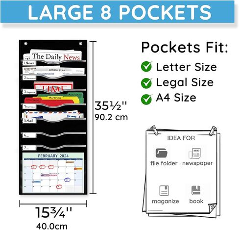 11 Pockets Hanging Wall File Organizer 45 ½" L x 15 ¾" W Letter/ Legal Size Storage Pocket Chart for File Folders, Mail Perfect for Classroom, Home, Office Use, with 12 Name tags & 3 Set of Hooks in Kuwait