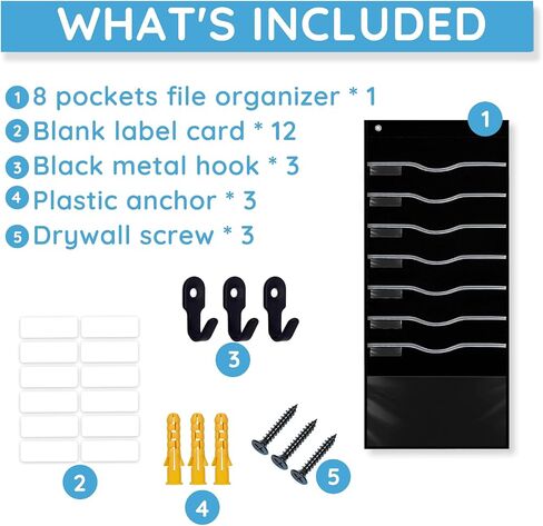 11 Pockets Hanging Wall File Organizer 45 ½" L x 15 ¾" W Letter/ Legal Size Storage Pocket Chart for File Folders, Mail Perfect for Classroom, Home, Office Use, with 12 Name tags & 3 Set of Hooks in Kuwait