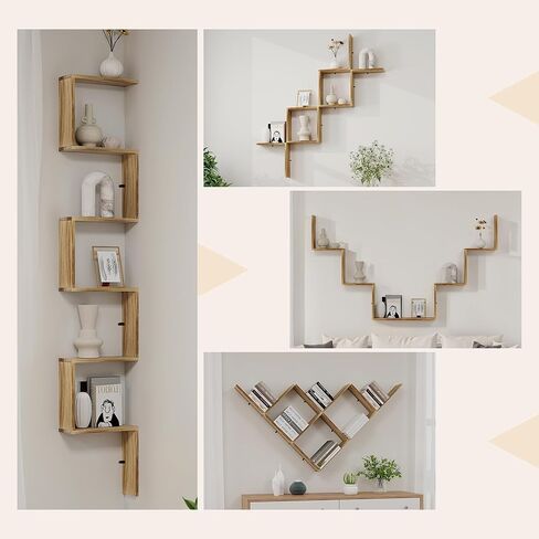 أرفف حائط afuly لغرفة النوم وغرفة المعيشة، أرفف خشبية عائمة لجدار الغرفة، رف مثبت على الحائط لتخزين الكتب ومنظم العرض على شكل حرف L، بني طبيعي حديث ديكور المنزل الخشب الصلب 12 بوصة in Kuwait