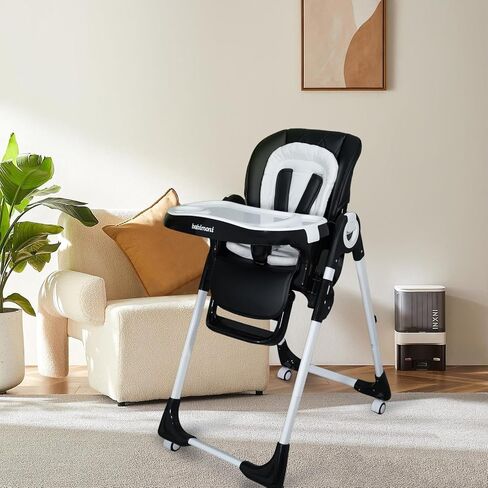 4 in 1 Baby High Chair, High Chairs for Babies and Toddlers, Foldable Highchair with 4 Wheels, 4 Levels of Recline and 7 Levels of Height Adjustment (Black) in Saudi Arabia
