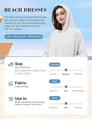 KFUBUO تصفح المعطف تغيير منشفة السباحة رداء مع جيب حجم كبير تيري القماش السباحة التستر للنساء منشفة المعطف هوديي in Kuwait