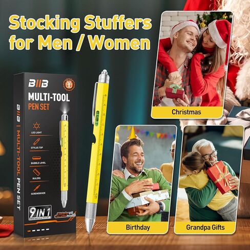 BIIB Birthday Gifts for Men, 9 in 1 Multitool Pen Gifts for Men, Stocking Stuffers for Adults Men, Mens Gifts for Dad Husband, Dad Gifts for Him, Gifts for Men Who Have Everything, Tools for Men in Kuwait