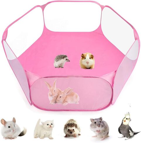 LAIRIES Small Animal Playpen, Breathable Transparent Pet Tent with Top Cover Auto-Open Indoor Outdoor Exercise Foldable Yard Fence for Kitten, Puppy, Guinea Pig, Rabbits, Hamster and Hedgehogs in Kuwait