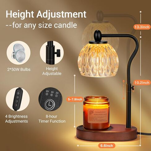 NVRGIUP Candle Warmer Lamp, Remote Control & Touch Panel, Latest Upgraded Candle Lamp Warmer with 2-4-8H Timing, 4-Level Dimming, Height Adjustable, 2 Bulbs for Home Decor Christmas Gifts for Mom in Kuwait