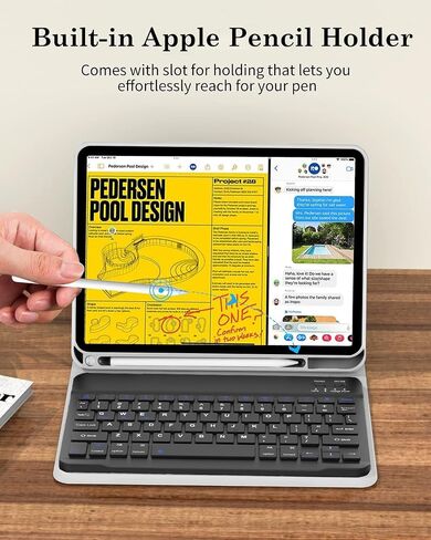 حافظة لوحة المفاتيح لجهاز iPad Pro 12.9 بوصة (الطراز القديم) 2015 الأول / 2017 الجيل الثاني - لوحة مفاتيح بلوتوث لاسلكية قابلة للشحن وقابلة للفصل - غطاء جلدي ذكي فوليو مع حامل قلم رصاص لجهاز Apple iPad Pro 12.9 بوصة in Kuwait