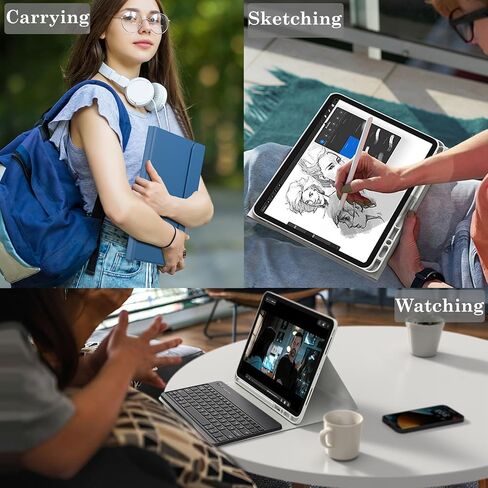حافظة لوحة المفاتيح لجهاز iPad Pro 12.9 بوصة (الطراز القديم) 2015 الأول / 2017 الجيل الثاني - لوحة مفاتيح بلوتوث لاسلكية قابلة للشحن وقابلة للفصل - غطاء جلدي ذكي فوليو مع حامل قلم رصاص لجهاز Apple iPad Pro 12.9 بوصة in Kuwait