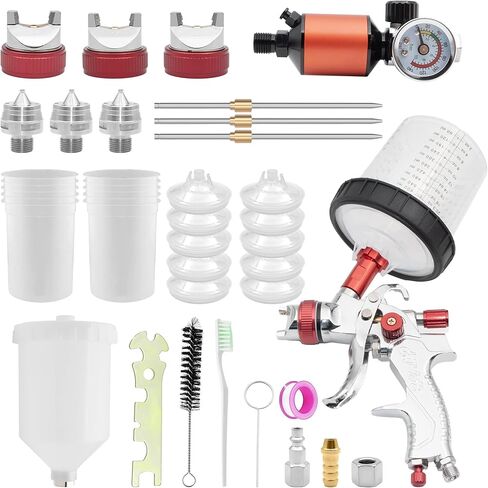 Paint Cups, Paint Mixing Cups for Automotive Paint Gun, Body Repair Paint Spray Guns, 20 Ounce Spray Gun Cup kit with 50 Inner Cups, 50 Lids, 20 Stopper, 1 Outer Cup, 1 Black Circle in Saudi Arabia