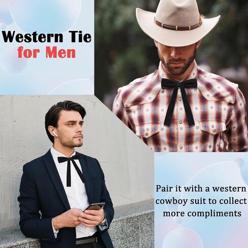 Western Bow Ties for Men Women, Black Colonel Velvet Ribbon String Cowboy Bowtie for Costume Uniform in Saudi Arabia