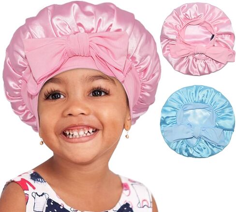 BONNET QUEEN 2Pcs Double Layer Baby Bonnet Kid Bonnet Satin Lined Bonnet Silk Bonnet for Girls Boys Toddler Infants with tie Band Bow 6-12 Months Pink+Lilac in Saudi Arabia