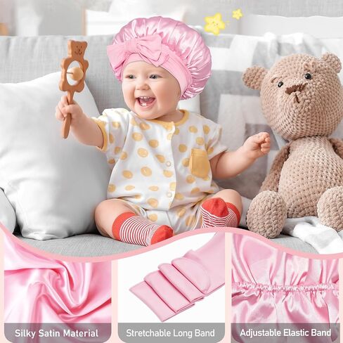 BONNET QUEEN 2Pcs Double Layer Baby Bonnet Kid Bonnet Satin Lined Bonnet Silk Bonnet for Girls Boys Toddler Infants with tie Band Bow 6-12 Months Pink+Lilac in Saudi Arabia