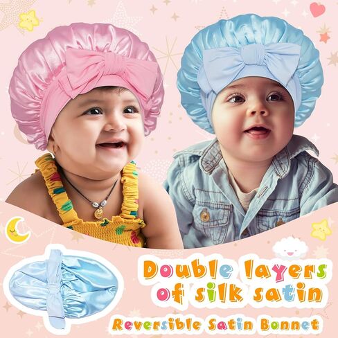 BONNET QUEEN 2Pcs Double Layer Baby Bonnet Kid Bonnet Satin Lined Bonnet Silk Bonnet for Girls Boys Toddler Infants with tie Band Bow 6-12 Months Pink+Lilac in Saudi Arabia