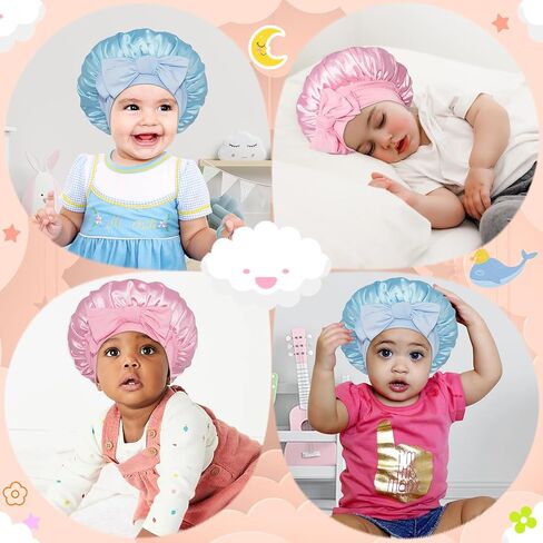 BONNET QUEEN 2Pcs Double Layer Baby Bonnet Kid Bonnet Satin Lined Bonnet Silk Bonnet for Girls Boys Toddler Infants with tie Band Bow 6-12 Months Pink+Lilac in Saudi Arabia