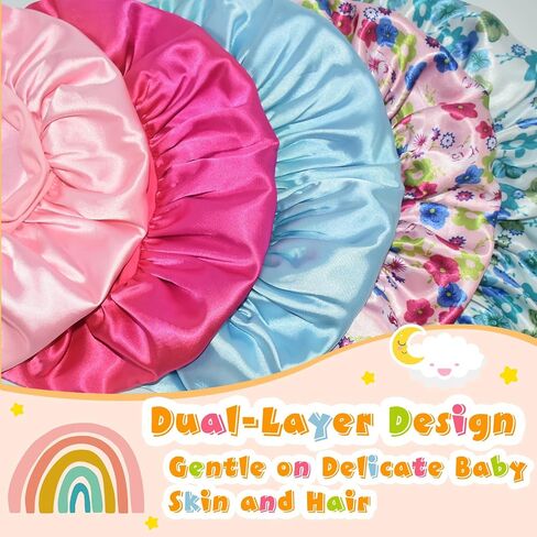 BONNET QUEEN 2Pcs Double Layer Baby Bonnet Kid Bonnet Satin Lined Bonnet Silk Bonnet for Girls Boys Toddler Infants with tie Band Bow 6-12 Months Pink+Lilac in Saudi Arabia
