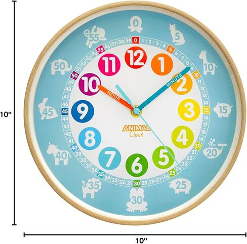 Preschool Collection Color Clock - Time Teacher 10 Inch Educational Silent Wall Clock with Colored Numbers - Easy to Read Analog Dial for Teacher's Classrooms, Kid's Bedroom & Children Playroom in Kuwait