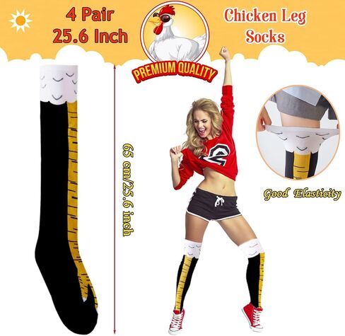 4 Pair Chicken Leg Socks,Novelty Under Knee High Socks Calf Socks Funny Party Gifts for Women,Men,Gym,White Elephant Gift Exchange in Saudi Arabia