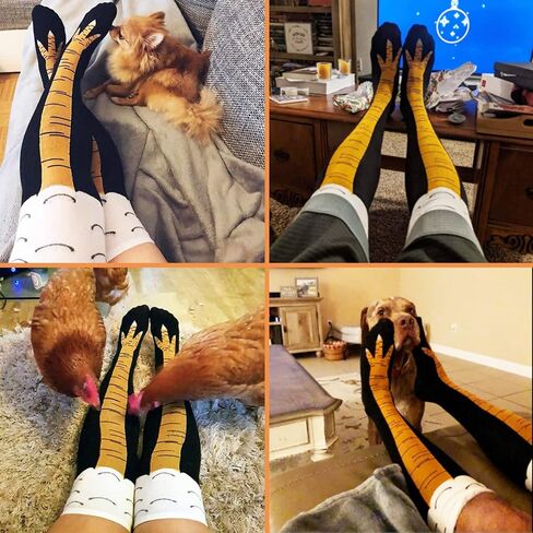 4 Pair Chicken Leg Socks,Novelty Under Knee High Socks Calf Socks Funny Party Gifts for Women,Men,Gym,White Elephant Gift Exchange in Saudi Arabia