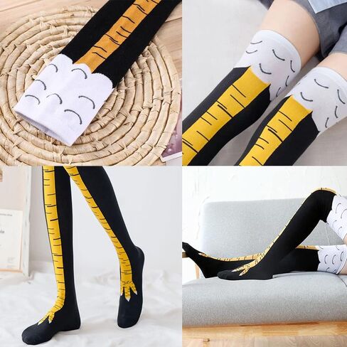 4 Pair Chicken Leg Socks,Novelty Under Knee High Socks Calf Socks Funny Party Gifts for Women,Men,Gym,White Elephant Gift Exchange in Saudi Arabia