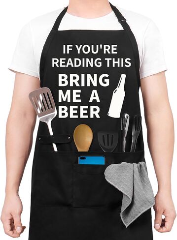 Funny Cooking Chef Apron with Pockets BBQ Kitchen Work Aprons Birthday Dad Creative Gifts in Saudi Arabia