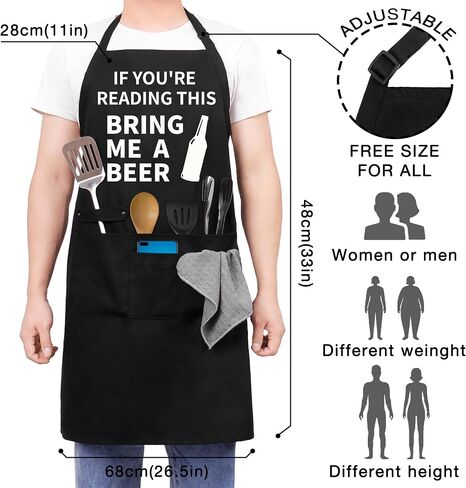 Funny Cooking Chef Apron with Pockets BBQ Kitchen Work Aprons Birthday Dad Creative Gifts in Saudi Arabia