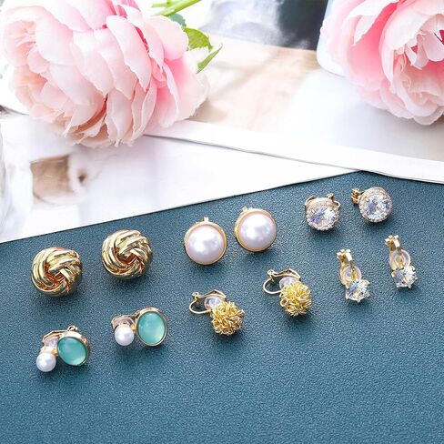 NEWITIN 6 أزواج زهرة كليب على الأقراط للنساء الأقراط هيبوالرجينيك اللؤلؤ ديزي زهرة شرابة الأقراط بيان طويل تتدلى الأقراط غير ثقب زهرة الأقراط للنساء in Kuwait