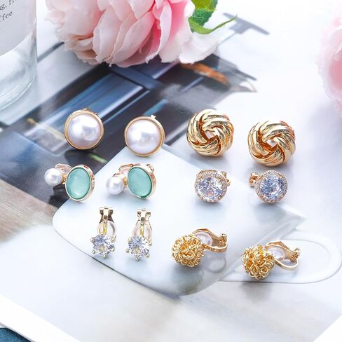 NEWITIN 6 أزواج زهرة كليب على الأقراط للنساء الأقراط هيبوالرجينيك اللؤلؤ ديزي زهرة شرابة الأقراط بيان طويل تتدلى الأقراط غير ثقب زهرة الأقراط للنساء in Kuwait