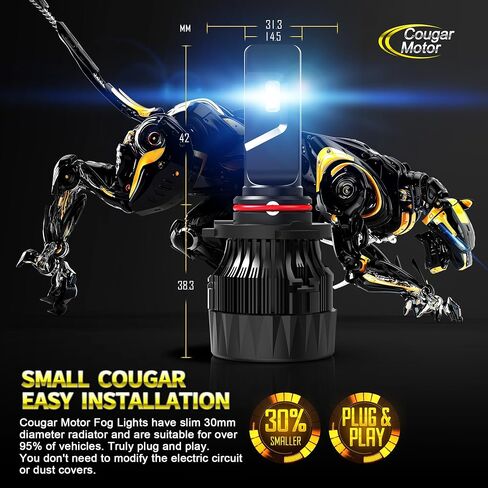 Cougar Motor H11 Light Bulbs, H11 Fog Lights H9 Light H8 Bulb 18000LM 6500K - Small Size with Silent Cooling Fan, Powersports ATV/UTV Fog Bulb, Non-polarity, Plug & Play - Pack of 2 in Saudi Arabia