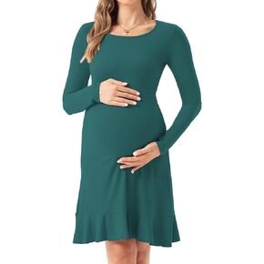 Women's Long Sleeve Maternity Dresses Ruffle Hem Pregnancy Dress