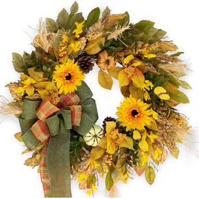 Fall Wreaths for Front Door, 24 Inch Pumpkin Sunflower Large Wreath with Peonies Berries, Autumn Door Wreath for Outdoor Outside Indoor Halloween Thanksgiving Decorations