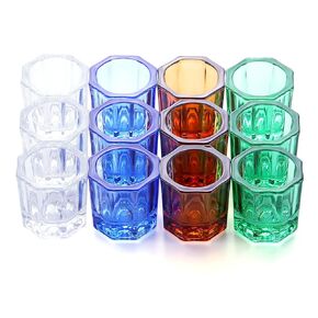 JMU 12 Pck Dental Dappen Dishes, Glass Dappen Dishes for Acrylic Nails Glass Crystal Cups Nails, 1.3" x 1.33", 4 Colors