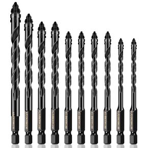 INTHEEND 10Pcs Masonry Drill Bit Set, 3/16" Concrete Drill Bit Set, Industrial Cement Drill Bits for Glass, Tile, Brick, Cement Concrete Plastic Wood, Cross Drill Bit Tip, YG6X Steel