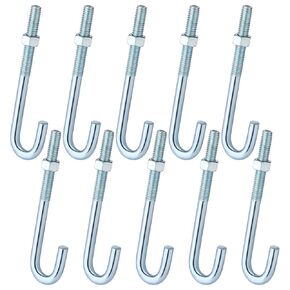 10 Pcs Anchors Bolts 3/8-16 x 5 Inches Concrete J Bolts Cement Post Anchor Bolts Fastener with Nut Washer Bracket Outdoor Hardware for Concrete Pad Pouring Wood Projects (Stainless Steel)