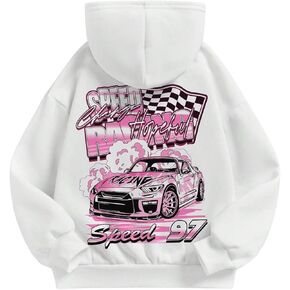 WDIRARA Girl's Cartoon Graphic Print Pullover Hoodies Drop Shoulder Long Sleeve Sweatshirts