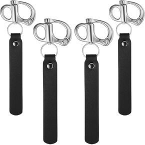 4 Pcs Quick Release Snap Shackle with Leather Handle 316 Stainless Steel Scba Mask Quick Release Clip Firefighter Swivel Shackle Marine Grade Shackle for Rigging Sailing Spinnaker Halyard