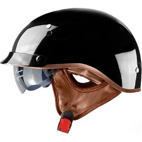 Vintage Half Face Helmet Motorcycle Open Face Sun Visor Quick Release Buckle Cycling Motocross Helmets Suits Men Women DOT Approved